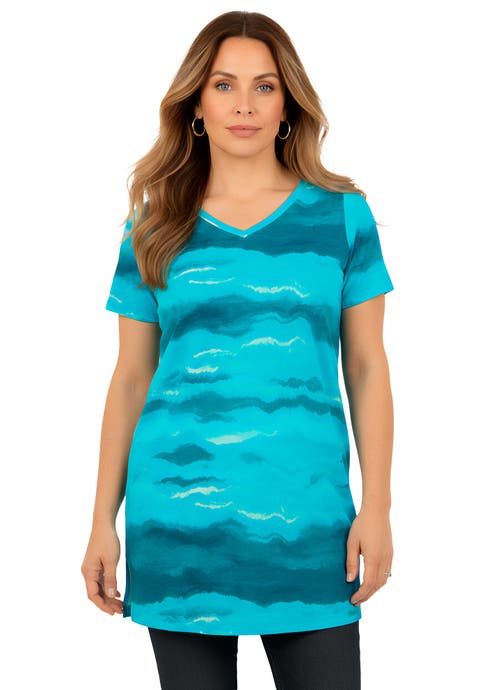 Plus Size Ultimate Cotton V-Neck Short Sleeve Tunic (Plus)