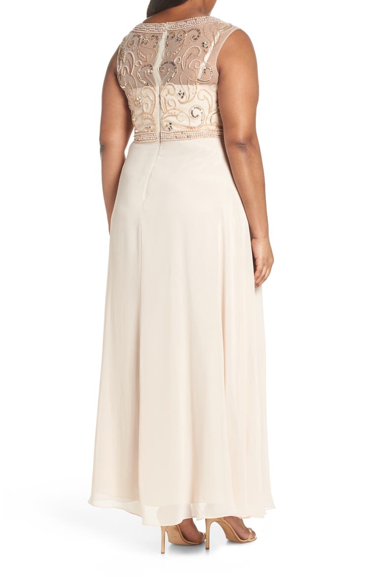 Sleeveless Beaded Gown, Alternate, color, CHAMPAGNE