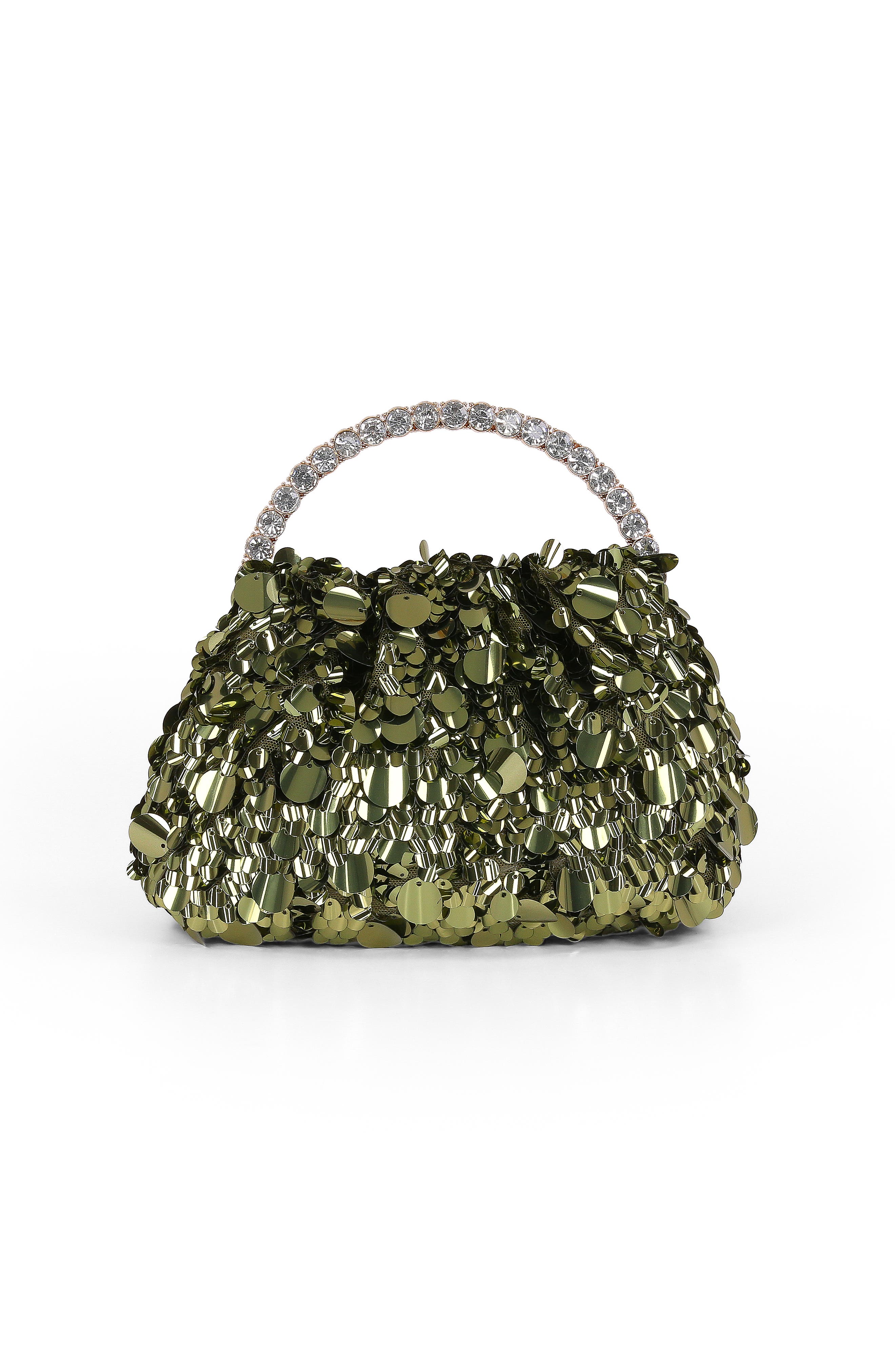 Jewel Badgley Mischka Holly Crinkle Sequin Crystal Handle Pouch Clutch, Main, color, 