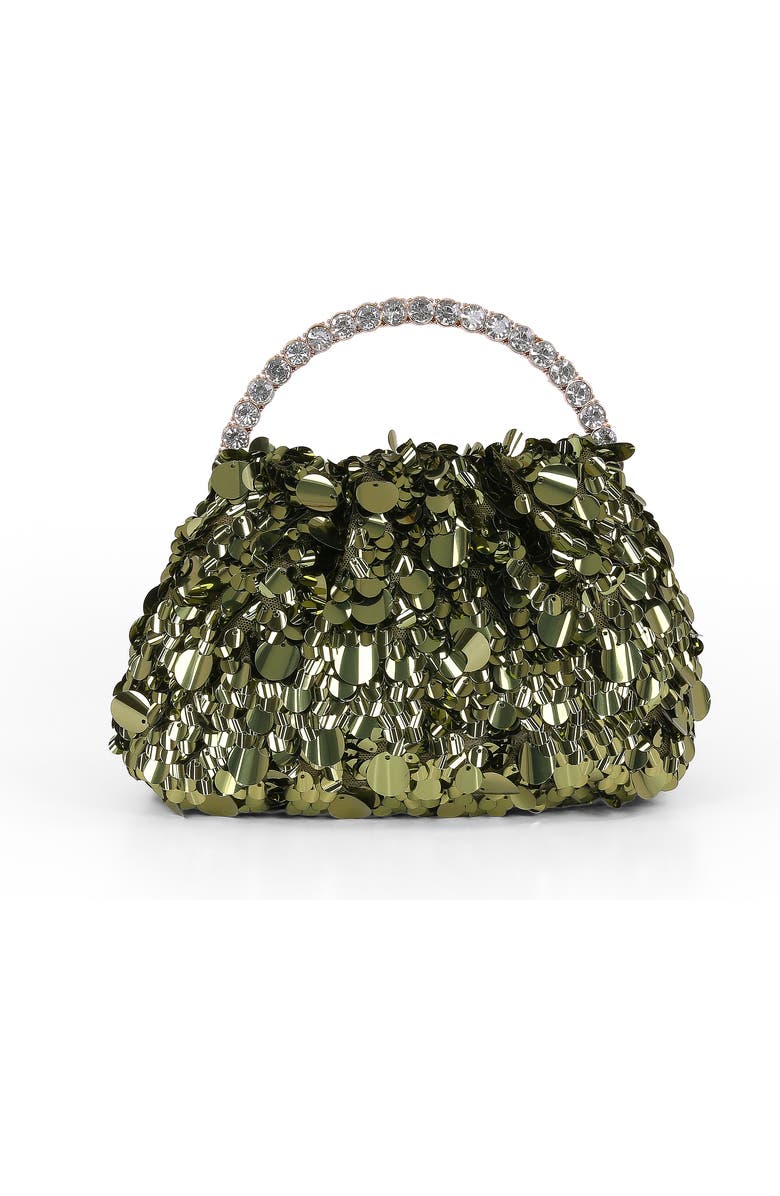 Jewel Badgley Mischka Holly Crinkle Sequin Crystal Handle Pouch Clutch, Main, color,