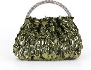 Jewel Badgley Mischka Holly Crinkle Sequin Crystal Handle Pouch Clutch