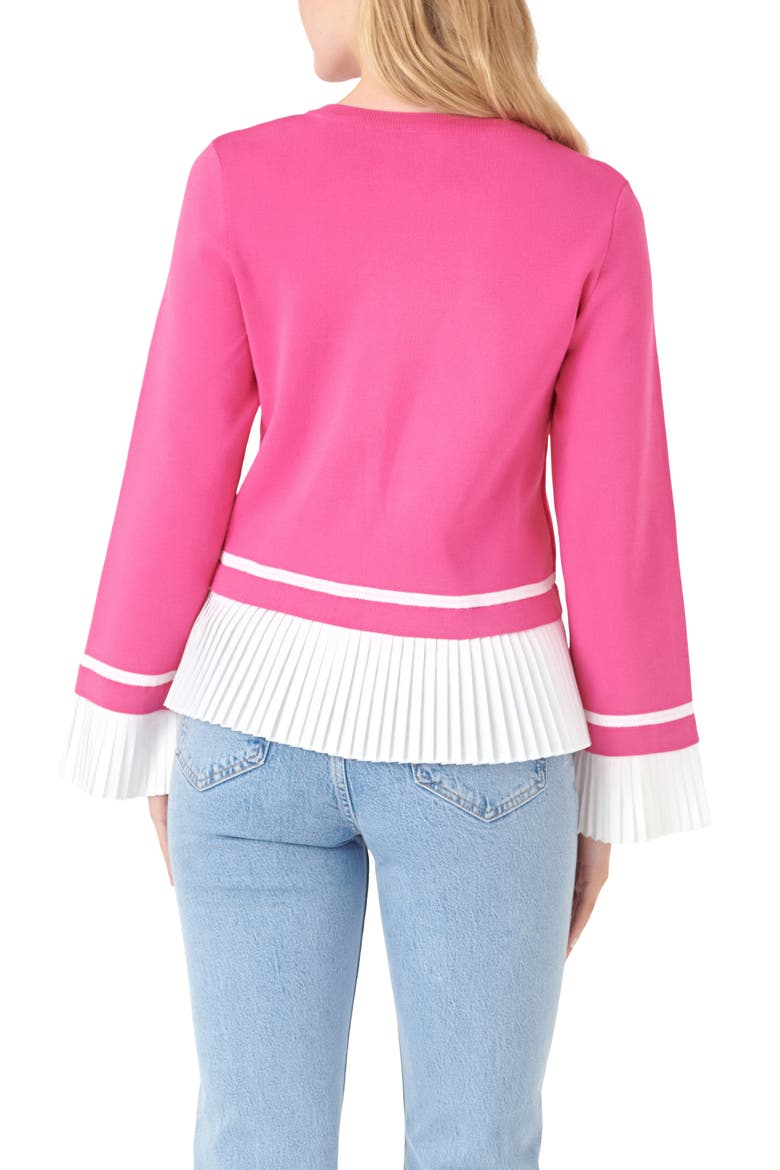 Mixed Media Pleat Sweater, Alternate, color, PINK/ WHITE