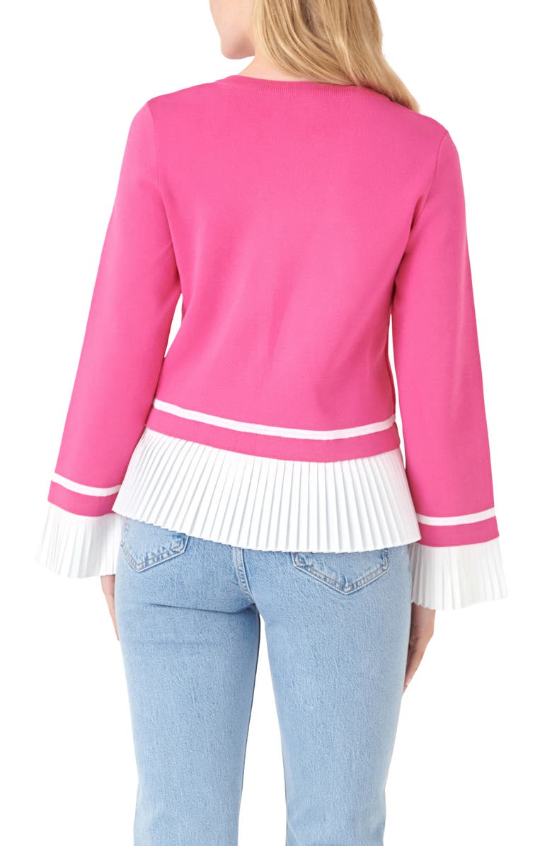 English Factory Mixed Media Pleat Sweater, Alternate, color, Pink/ White