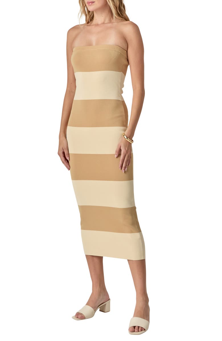 Endless Rose Stripe Strapless Tube Midi Dress, Alternate, color, Beige/ Tan