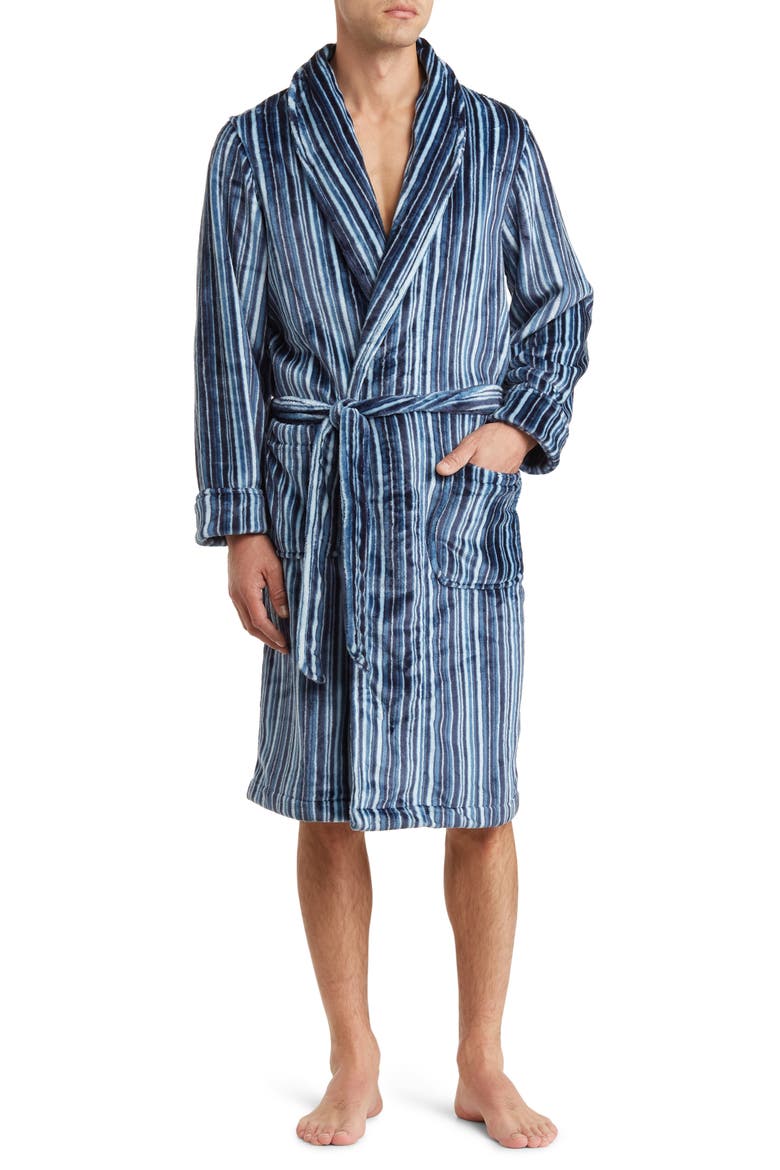 Patterned Plush Robe, Main, color, BLUE CERAMIC FRANCES STRIPE