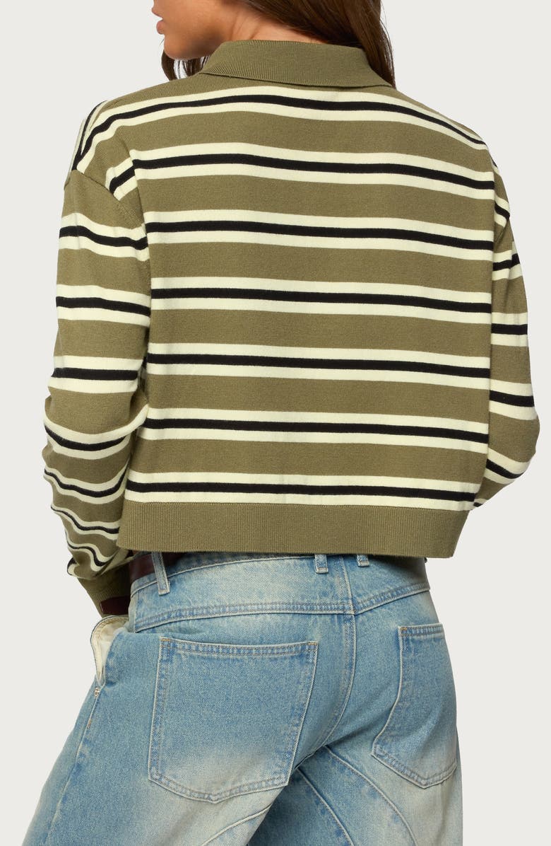 EDIKTED Shelby Stripe Crop Polo Sweater, Alternate, color, Olive