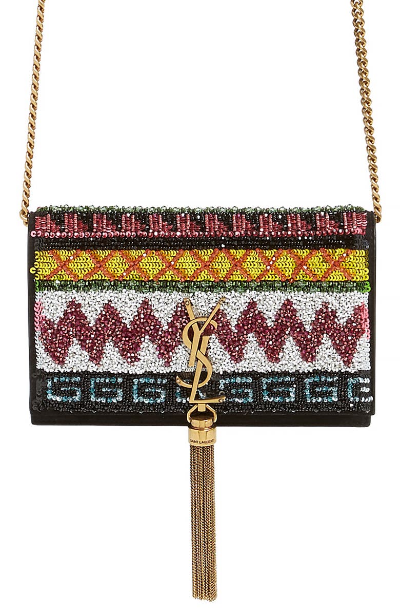 Saint Laurent Kate Beaded Wallet on a Chain, Main, color, 
