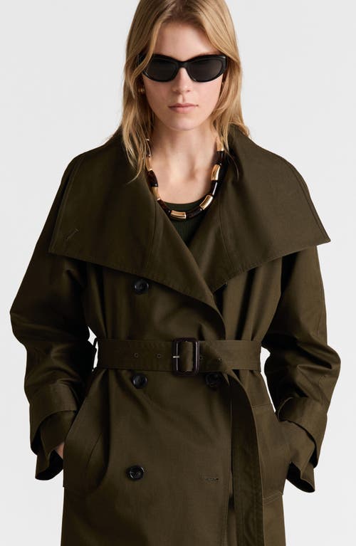 Shop Mango Belted Double Breasted Trench Coat In Khaki Green