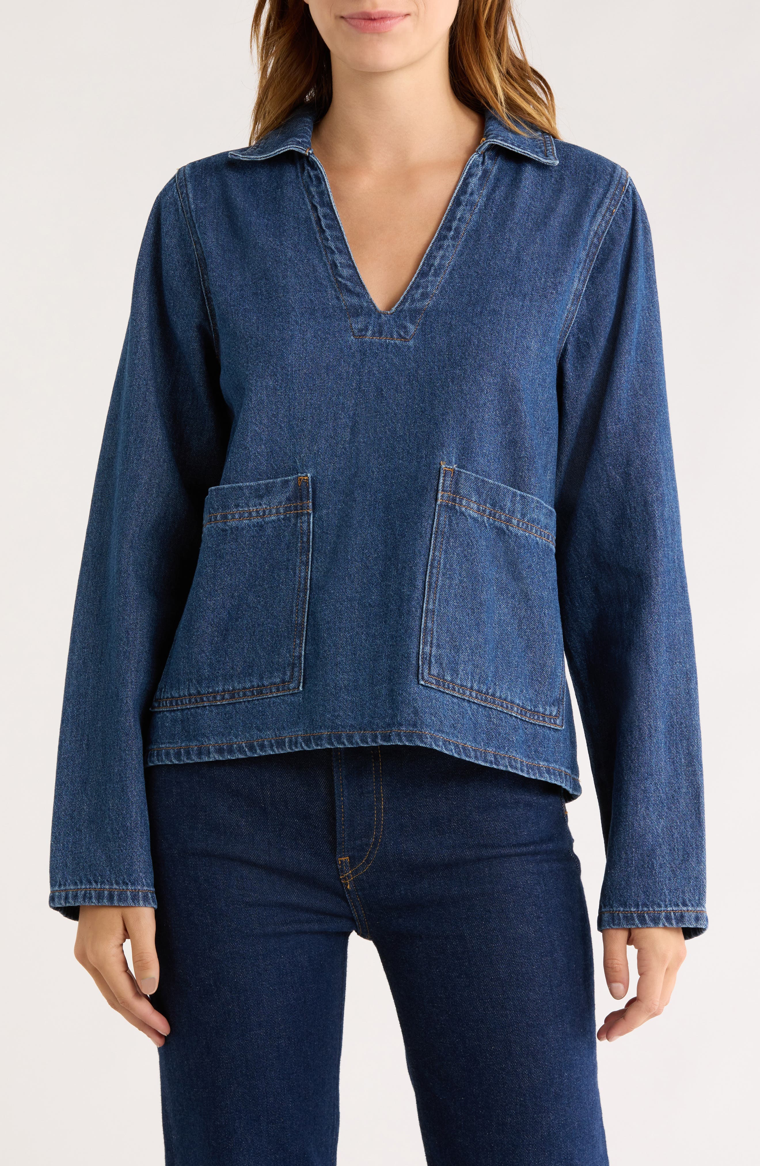 Habitual Denim Popover Top
