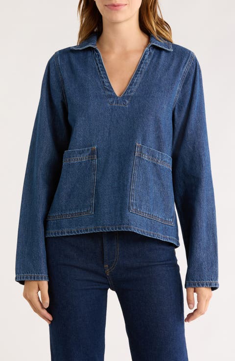 Denim Popover Top