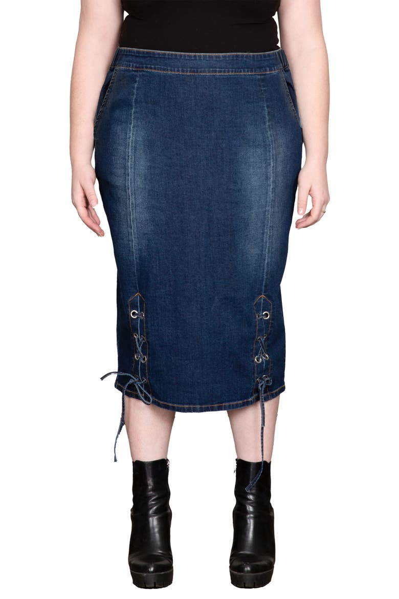 High Waist Denim Pencil Skirt, Main, color, BERMUDA