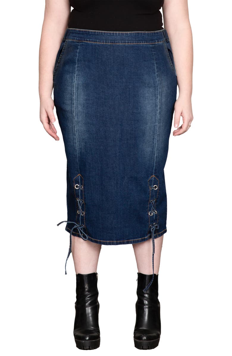 Standards & Practices High Waist Denim Pencil Skirt, Main, color, Bermuda