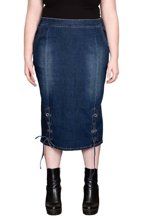 High Waist Denim Pencil Skirt (Plus)
