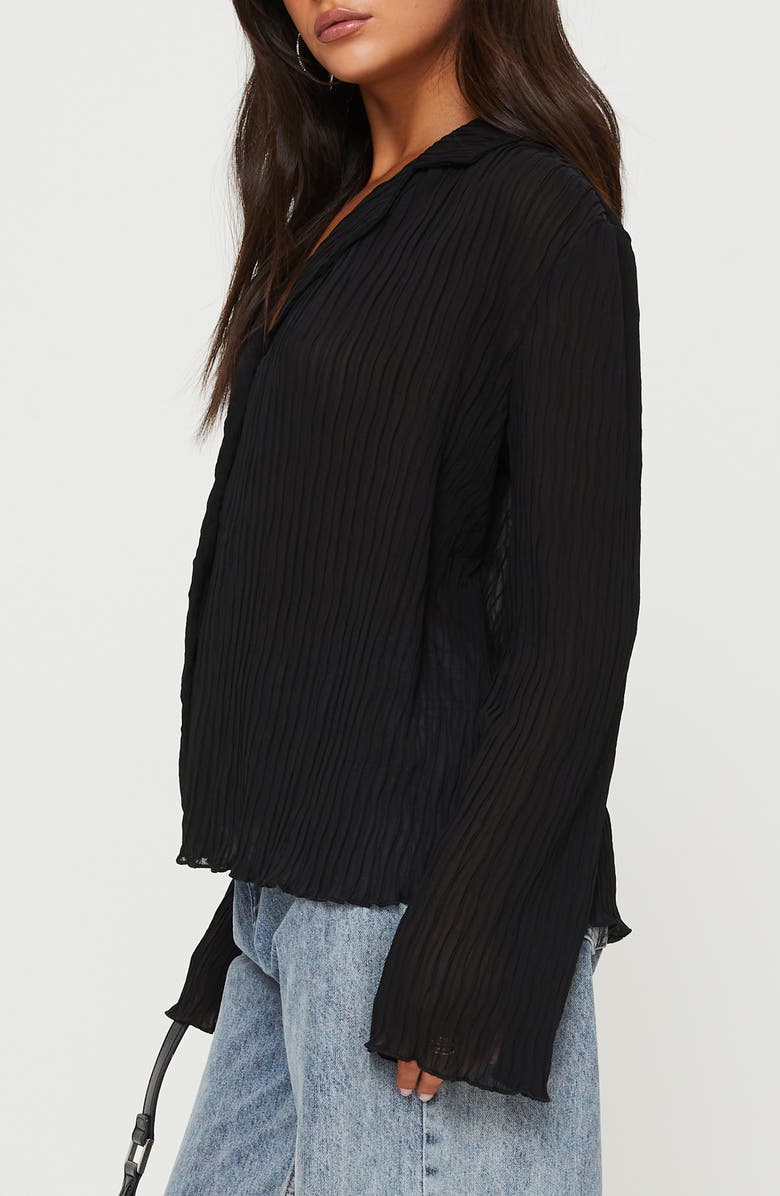 Princess Polly Selma Crinkle Button-Up Top, Alternate, color, Black
