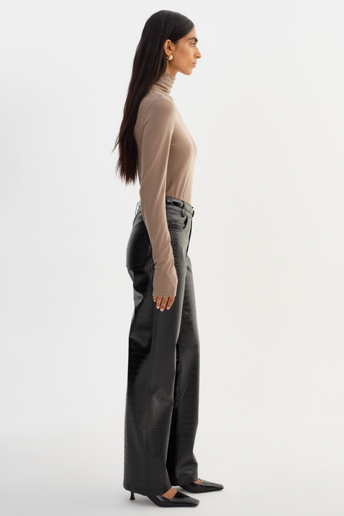 Lamarque Freja | Faux Leather Croco Pants In Black