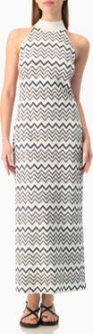 IVONNE Zigzag Knit Halter Neck Sleeveless Midi Dress