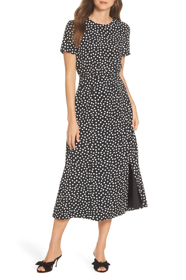 Print Midi Dress, Main, color, BLACK/ SOFT WHITE