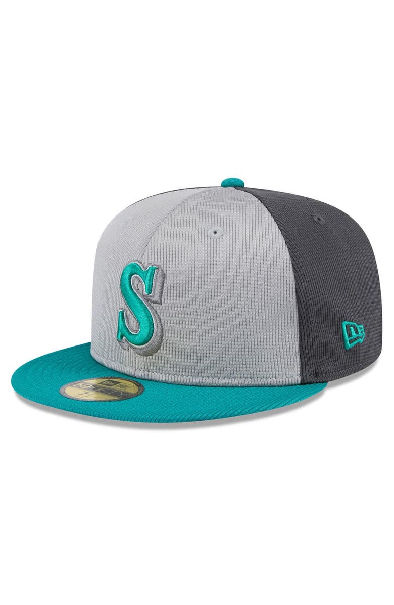 New Era Men's New Era  Gray/Aqua Seattle Mariners 2025 Batting Practice 59FIFTY Fitted Hat, Alternate, color, 