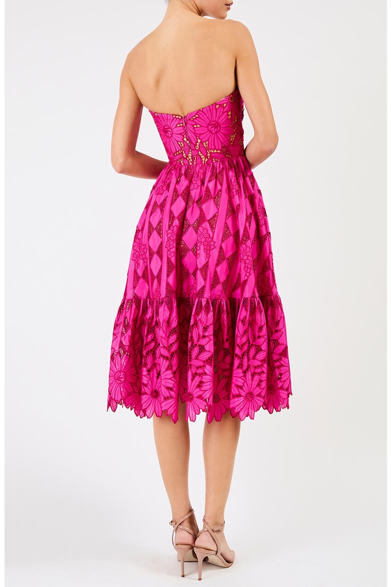 Candace Floral Cutwork Detail Strapless Cocktail Dress, Alternate, color, FUCHSIA