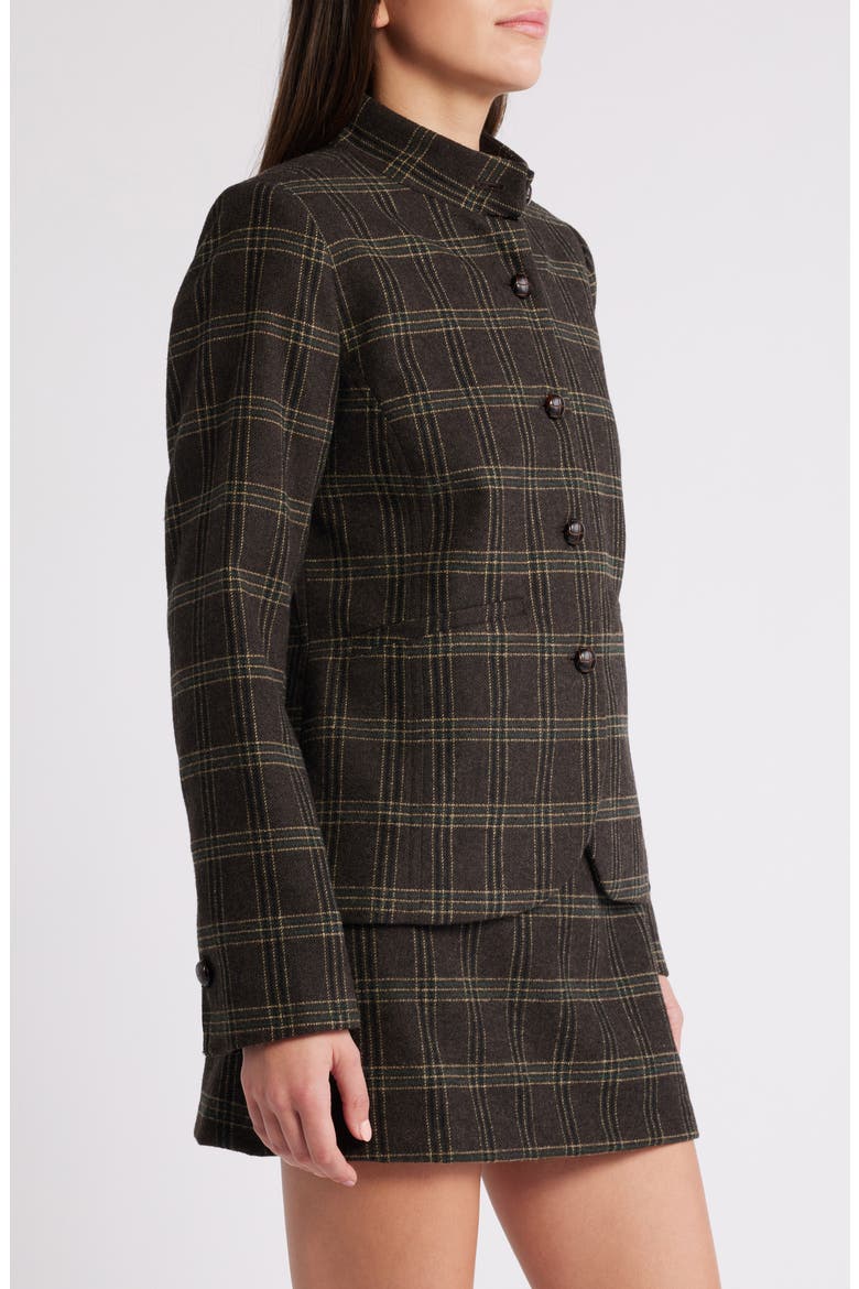 Plaid Stand Collar Blazer, Alternate, color, BROWN- BLACK PLAID