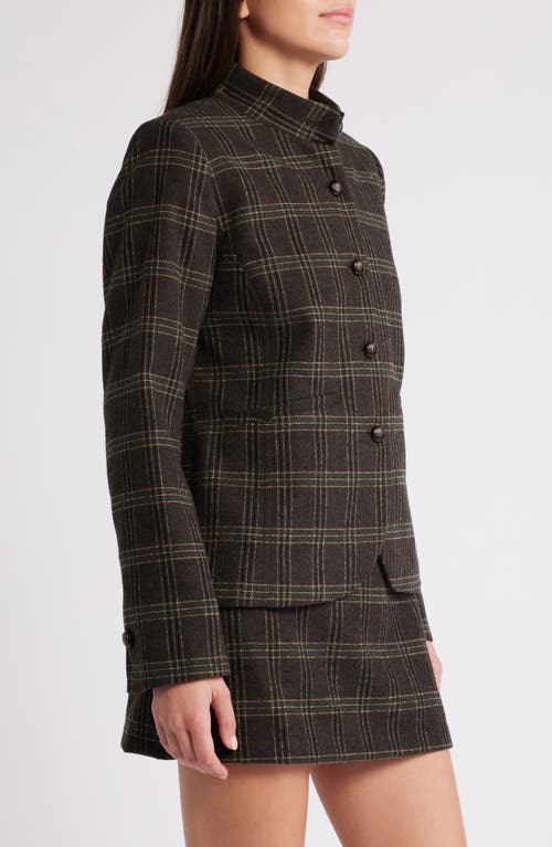 Shop Treasure & Bond Plaid Stand Collar Blazer In Brown- Black Plaid