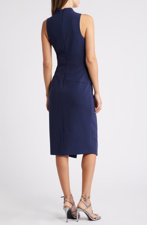 Black Halo Juma Sleeveless Mock-neck Midi Sheath Dress In Blue