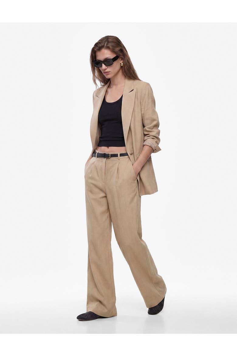 Mid Rise Linen Blend Belted Trousers, Alternate, color, KHAKI