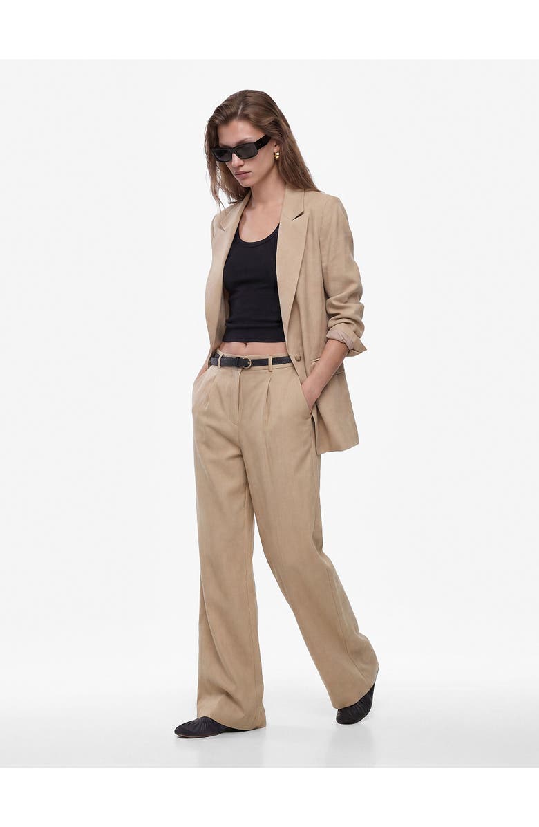 Koton Mid Rise Linen Blend Belted Trousers, Alternate, color, Khaki