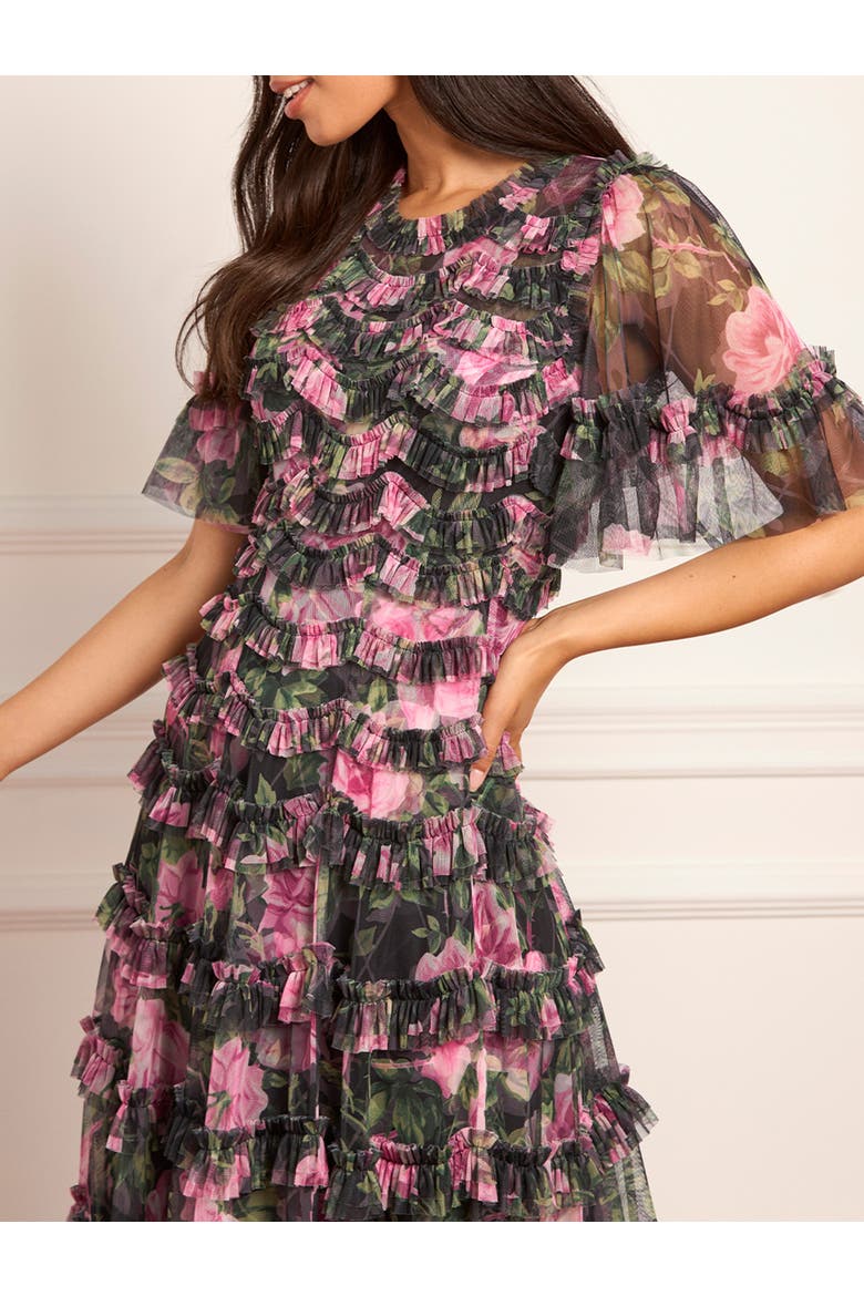 Rose Vine Round Neck Gown, Alternate, color, Graphite