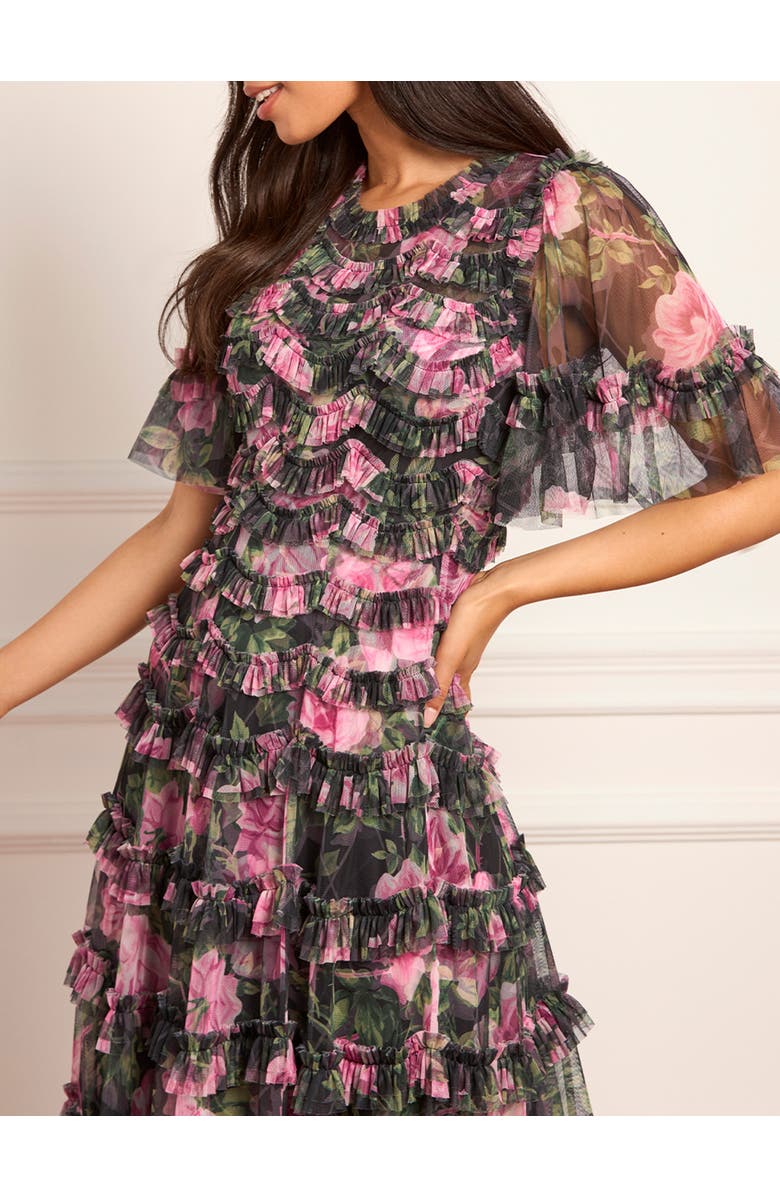 Needle & Thread Rose Vine Round Neck Gown, Alternate, color, Graphite