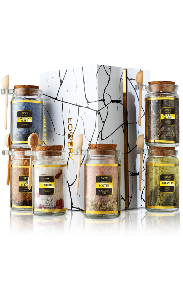 Lovery 6-Piece Bath Salts Gift Set with Natural Herbs and Essential Oils, Main, color, 