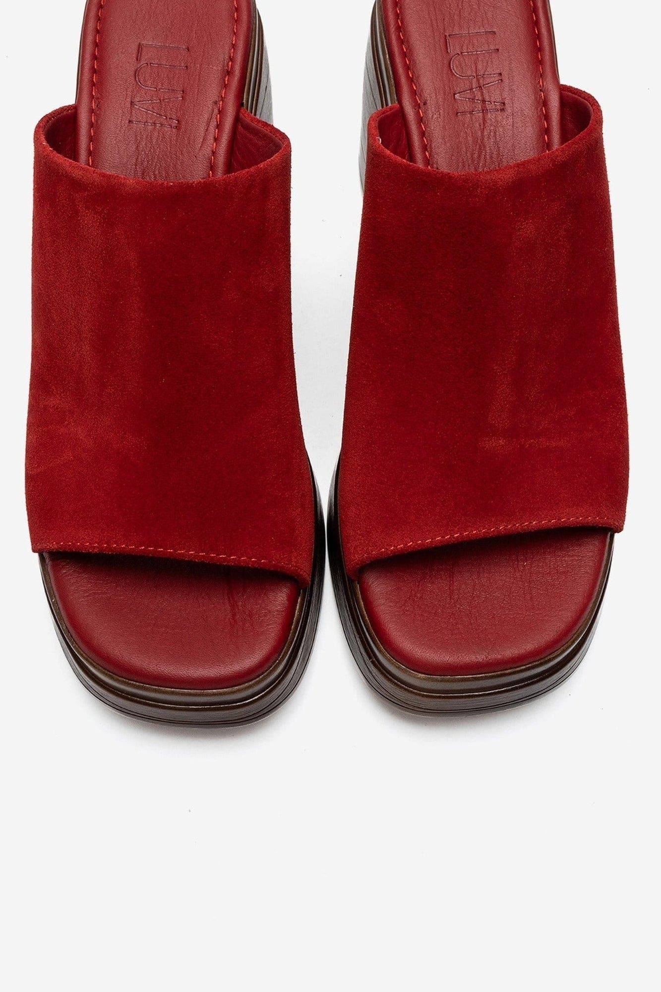 Nola Leather Platform Mules, Alternate, color, Red Suede