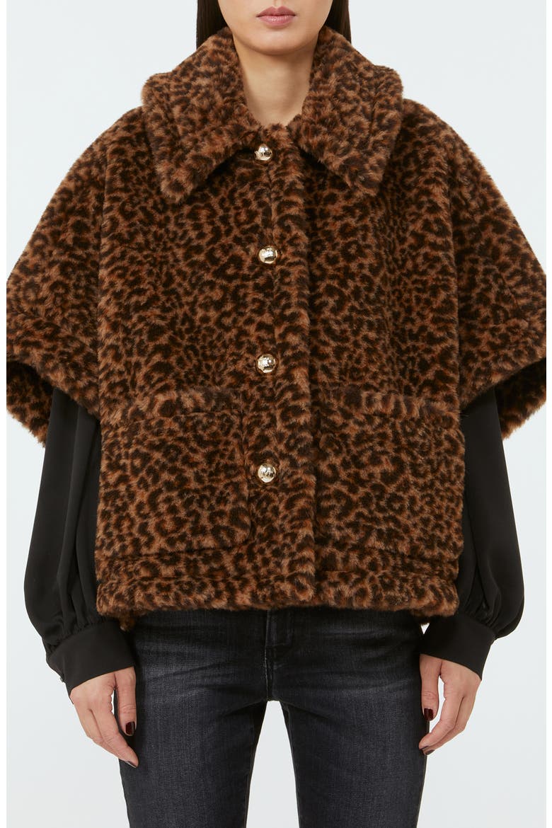 Leopard Print Teddy Bear Cape, Main, color, DARK BEIGE