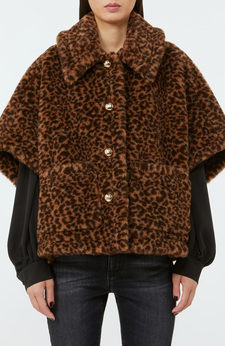 Max Mara Leopard Print Teddy Bear Cape, Main, color, Dark Beige