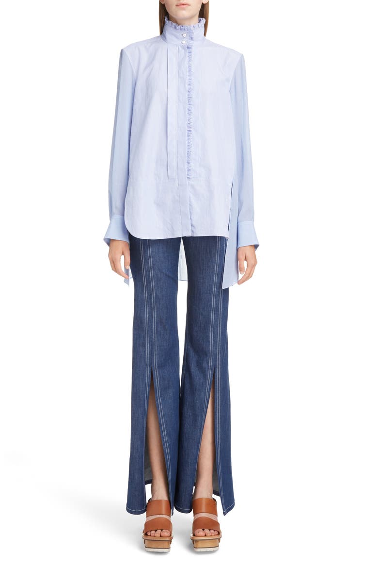 Ruffle Trim High/Low Poplin Shirt, Alternate, color, LAVENDER BLUE