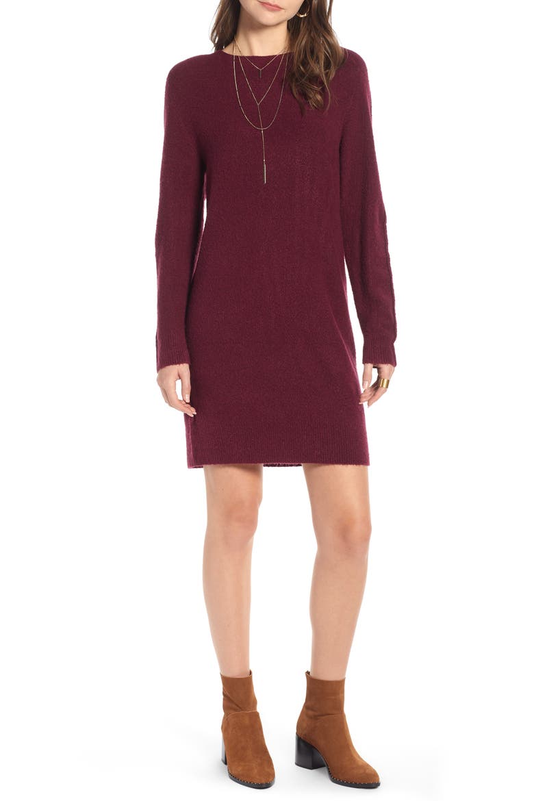 Cozy Sweater Dress, Main, color, BURGUNDY FIELD