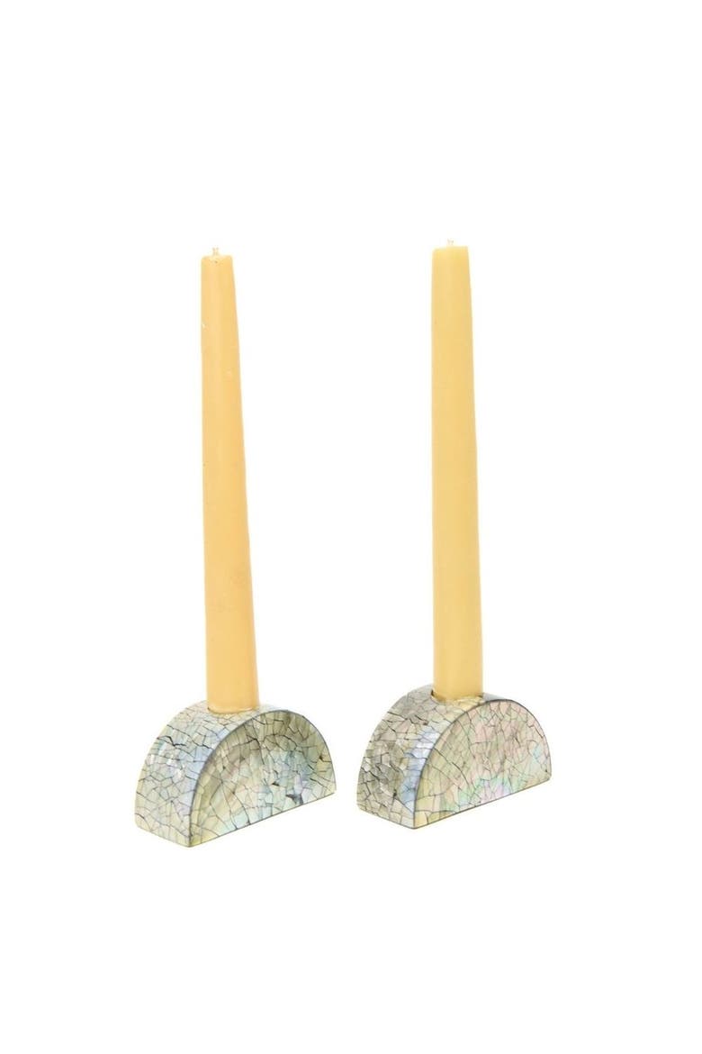 Half Moon Mother Of Pearl Candle Holders - Set of 2, Alternate, color, Seafoam