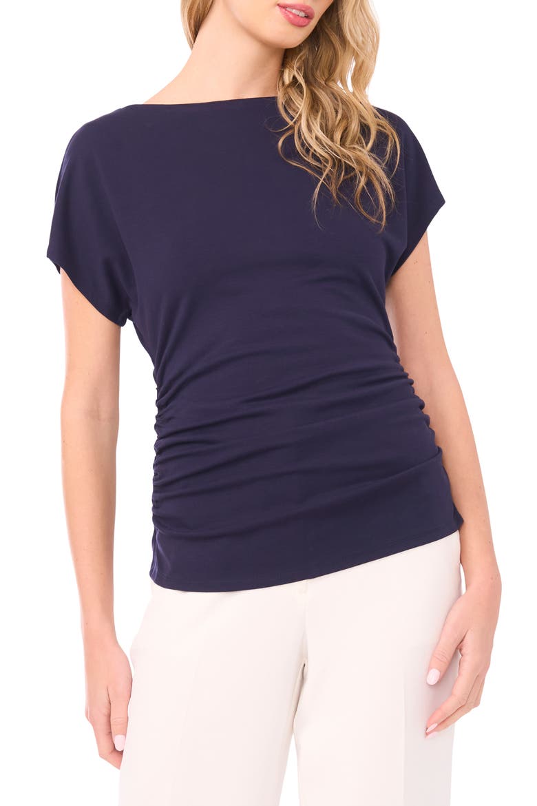 Shirred Dolman Short Sleeve Ponte Top, Main, color, CLASSIC NAVY