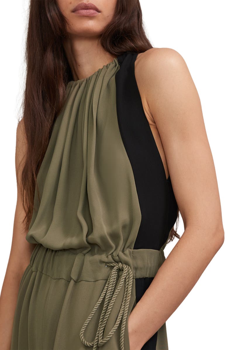 Reiss Inez Drawstring Waist Wide Leg Jumpsuit, Alternate, color, Khaki Green/ Black
