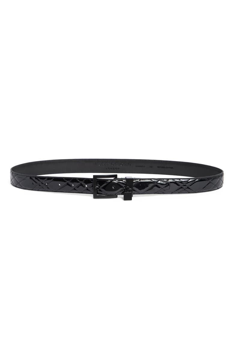 Kurt Geiger London 30mm Patent Quilted Leather Belt, Main, color, Black Shiny Powder Coat Black