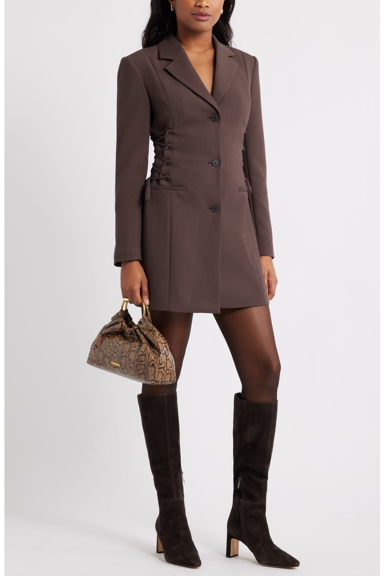 Corset Blazer Minidress, Main, color, BROWN SEAL