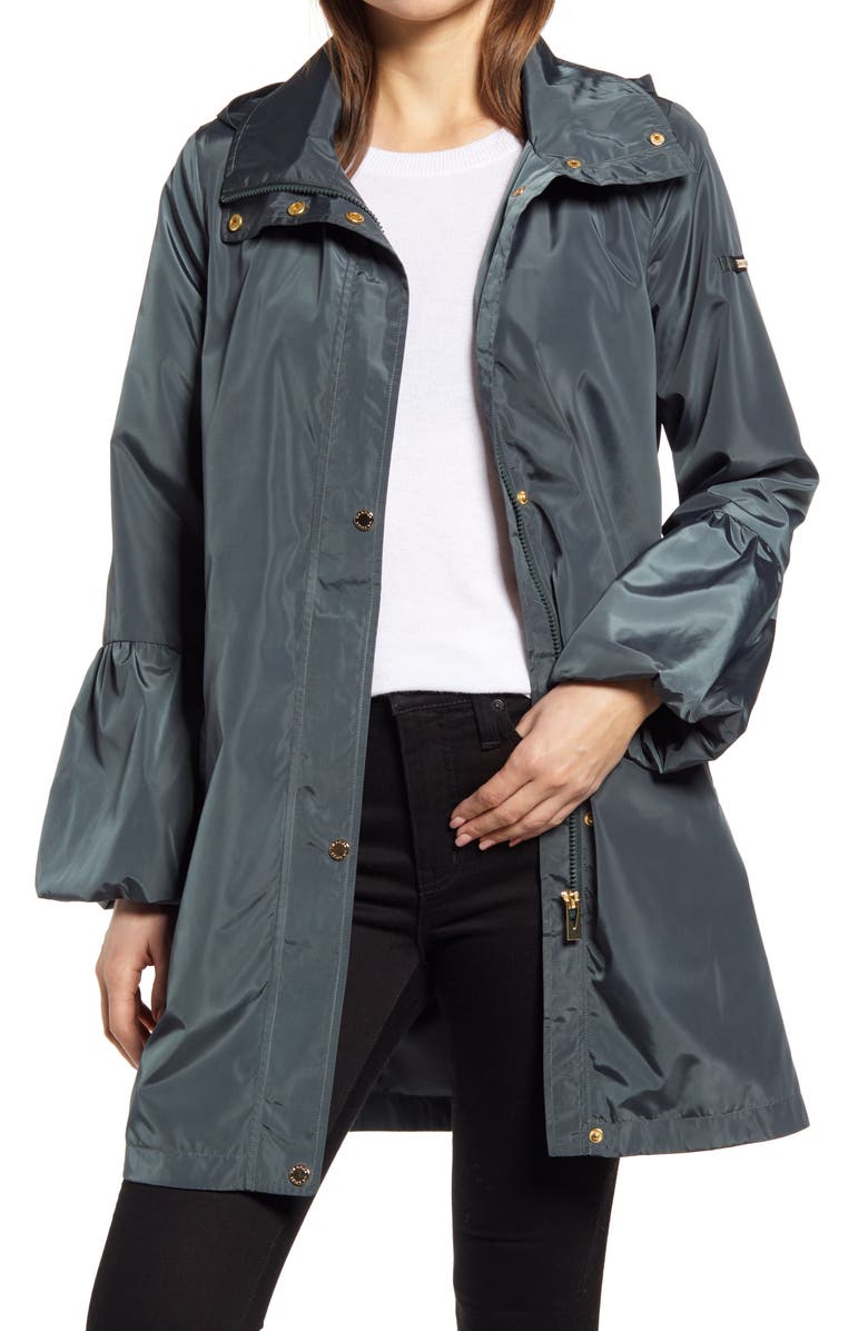 Via Spiga Balloon Sleeve Water Repellent Packable Rain Jacket, Main, color, 