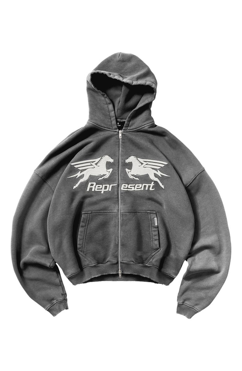 Represent Pegasus Graphic Zip Hoodie, Alternate, color, Vintage Grey