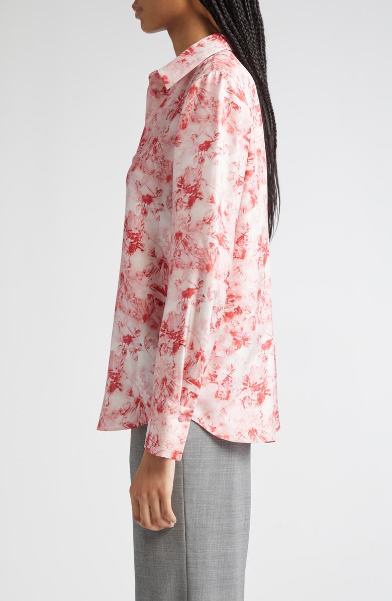 Lafayette 148 New York Scottie Floral Silk Georgette Button-Up Shirt, Alternate, color, Red Brick Multi