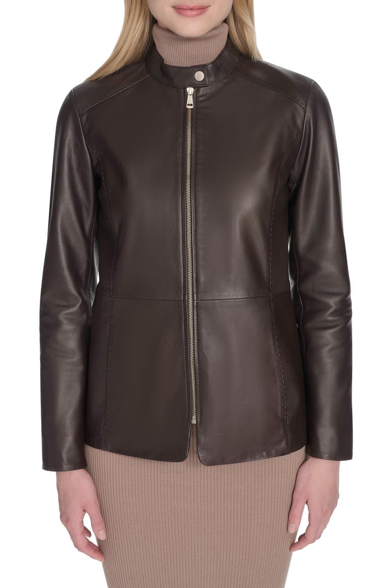 Leather Biker Jacket, Main, color, DARK ESPRESSO