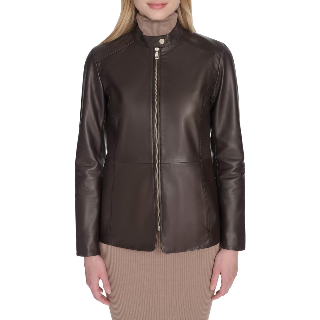 Cole Haan Leather Biker Jacket In Black