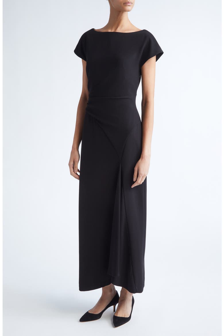 Cascade Stretch Crepe Dress, Alternate, color, BLACK