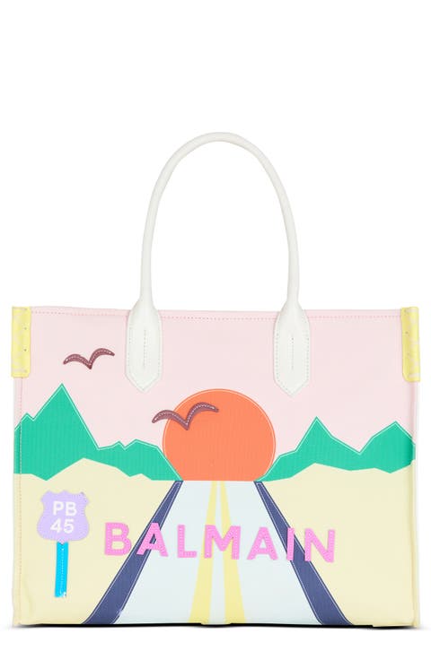 Medium B-Army Postcard Print Leather & Canvas Shopper Tote