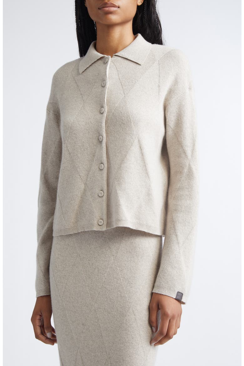 Diamond Stitch Cashmere Cardigan, Alternate, color, BEIGE MELANGE