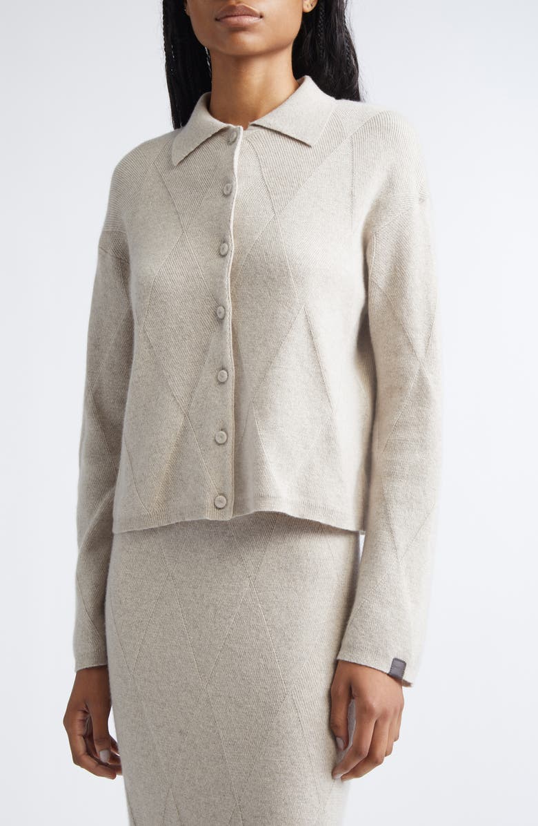 Max Mara Diamond Stitch Cashmere Cardigan, Alternate, color, Beige Melange